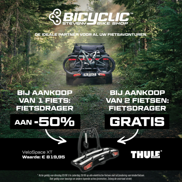 Speciale actie in juni: -50% of gratis Thule fietsendrager bij aankoop van een elektrische fiets bij Bicyclic