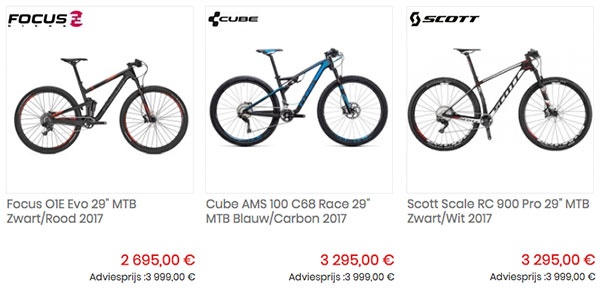Méér dan 50 modellen 2017 MTB's aan super promo op voorraad!