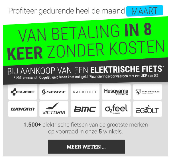 Profiteer nu van gratis financiering op onze elektrische fietsen!